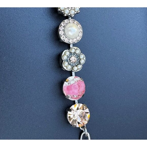 Mariana Pink & Pearl Austrian Crystals Necklace Adj Chain 18-20" Elegant Stateme - Picture 7 of 14